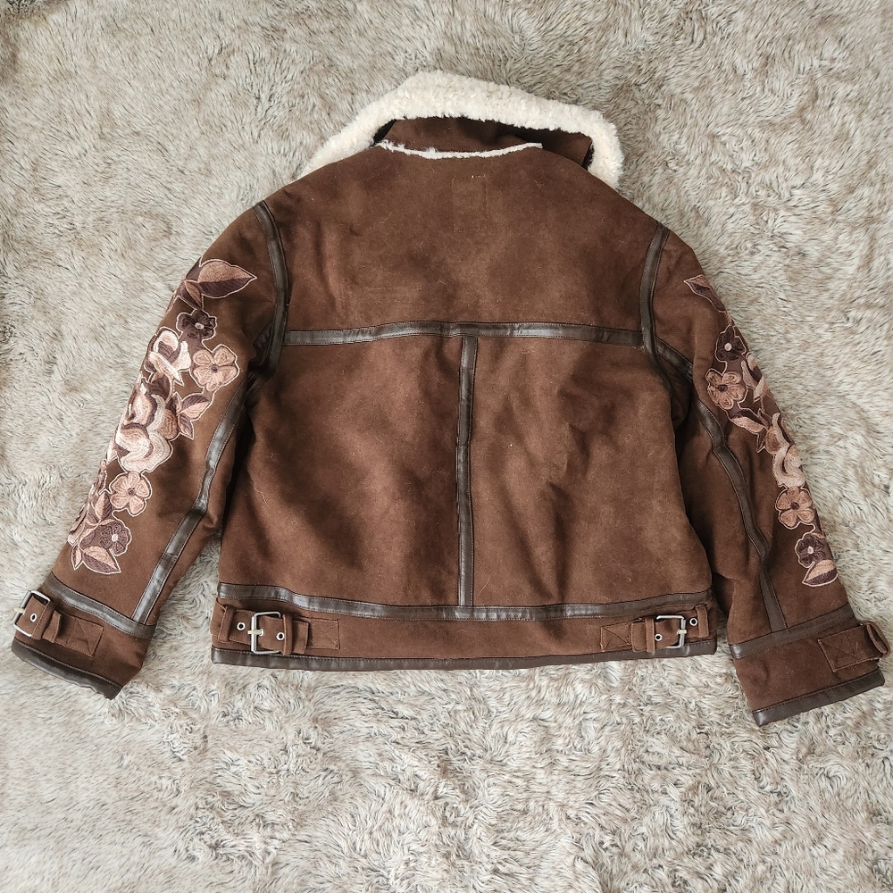 We The Free Andies Vegan Moto‎ Jacket Brown Bear Combo Women's Size Small - Picture 13 of 16